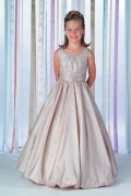 Sleeveless Scoop Bubble Hem Taffeta Flower Girl Dresses (KF0074 )
