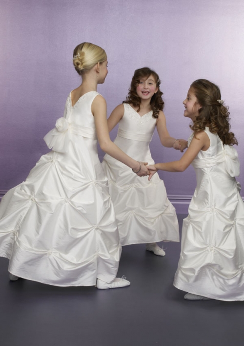 Sleeveless Empire Pick-up Taffeta Flower Girl Dresses (KF0327)