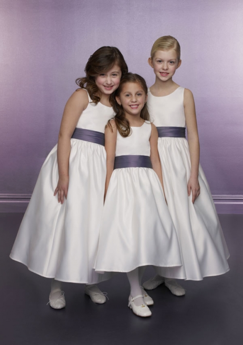 Sleeveless Shirred Satin Flower Girl Dresses (KF0328)