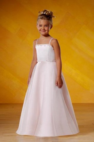 Spaghetti Square Floor Length Satin Flower Girl Dresses (KF0213)
