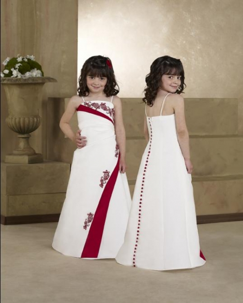 Spaghetti A-line Satin Flower Girl Dresses (KF0232)