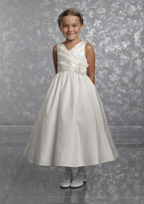 Sleeveless V-neck A-line Taffeta Flower Girl Dresses (KF0335)
