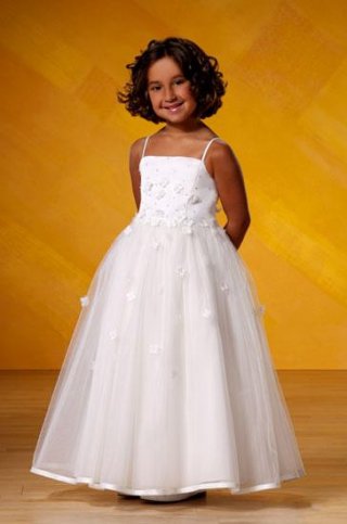 Spaghetti Square Floor Length Satin Flower Girl Dresses (KF0209)