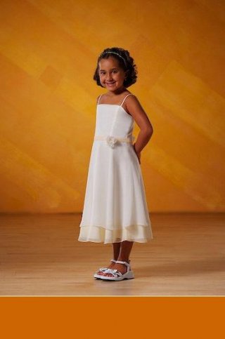 Strapless Tea Length A-Line Chiffon Flower Girl Dresses (KF0205)