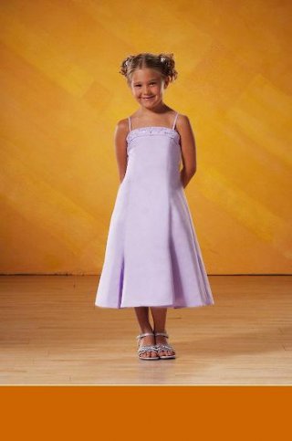 Strapless Tea Length A-line Satin Flower Girl Dresses (KF0202)