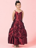 Thin Straps Floor Length Taffeta Flower Girl Dresses (KF0221)