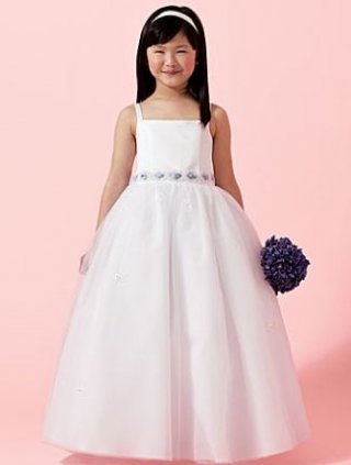 Thin Straps Square Neck Satin Flower Girl Dresses (KF0096 )