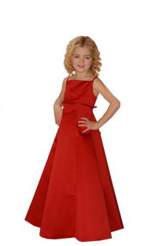 Thin Straps Square Neck Satin Flower Girl Dresses (KF0165)