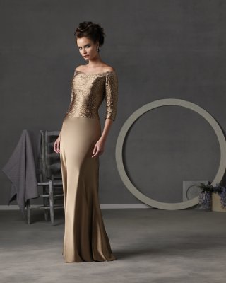 Off-the-shoulder Tapered A-line Mother Dresses (KMD0015)