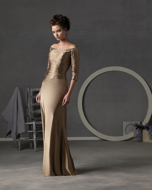 Off-the-shoulder Tapered A-line Mother Dresses (KMD0015)