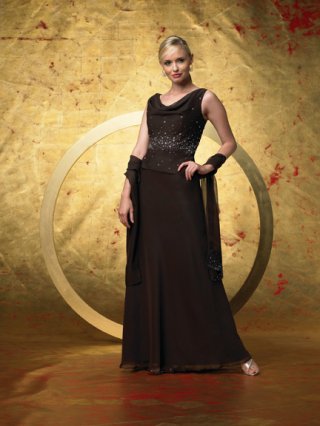 Sleeveless Draped Neck A-line Mother Dresses (KMD0009)