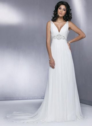 V-neck Straps Beaded Chiffon Simple Wedding Dress