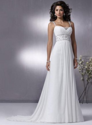 Simple Dual Straps Beaded Chiffon Sheath Wedding Dress