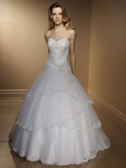 Bodice Beaded Lace Floral Satin Ball Gown Wedding Dress