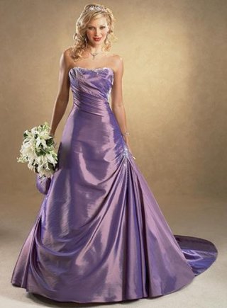 A-Line/Princess Strapless Beaded Taffeta Lilac Wedding dress