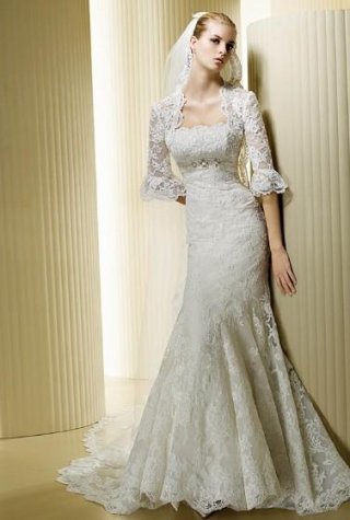 Square lace Mermaid wedding dress For Brides