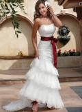 White Mermaid/Trumpet Sexy Cascading Wedding Dress Red Sash