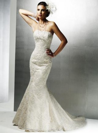 Strapless Beaded Lace Mermaid Wedding Dress