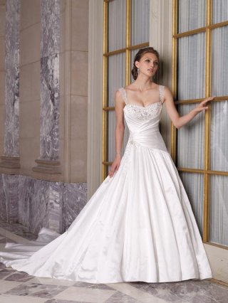 Straps Sweetheart Beaded Satin Elegant Wedding Dress