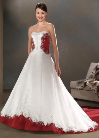 Empire Waist Embroidery Red And White Wedding Dress