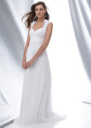 White Straps Lace Applique Net Column/Sheath Wedding Dress