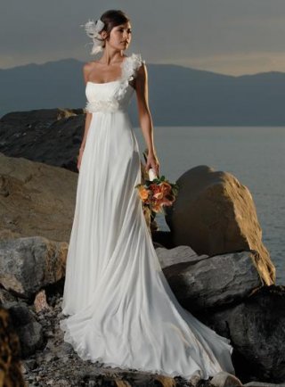Handmade Flower One shoulder Chiffon Destination Wedding Dress
