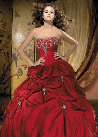 Embroidery Taffeta Ball Gown Red Wedding Dress