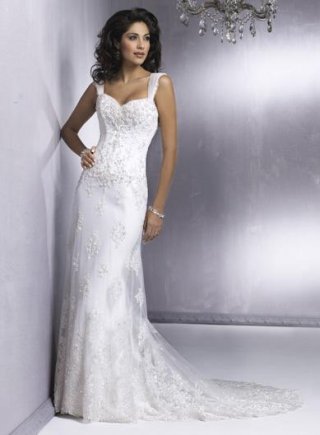 Cap-sleeves Embellished Satin Tulle Column/Sheath Wedding Dress