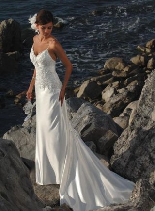 V-neck Beaded Column/Sheath Beach Destination Wedding Dress