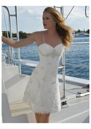 Short Beach Embroidery Satin Lace Destination Wedding Dress