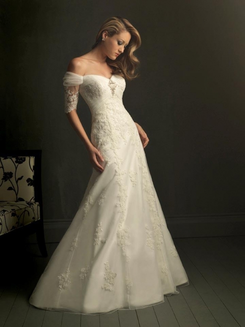 Ivory V-neck Off the Shoulder Unique Wedding Dresses With Sleeves