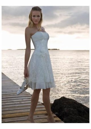 Short Beach Strapless Lace Princess Destination wedding dress