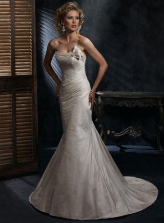 Champagne Strapless Fitted Sheath Corset Wedding Dress