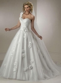 One Shoulder Floral Tulle Ball Gown Destination Wedding Dress