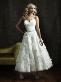 Romantic Organza Applique Ball Gown Tea Length Wedding Dress