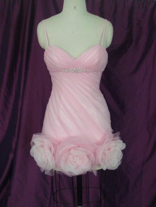 Pink Spaghetti Straps Jeweled Floral Short Wedding Dress