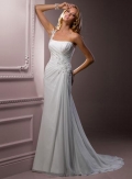 One Shoulder Crystals Lace Chiffon Corset Sheath Wedding Dress