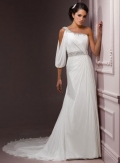 One Shoulder Beading Chiffon Sheath Wedding Dress With Sleeves
