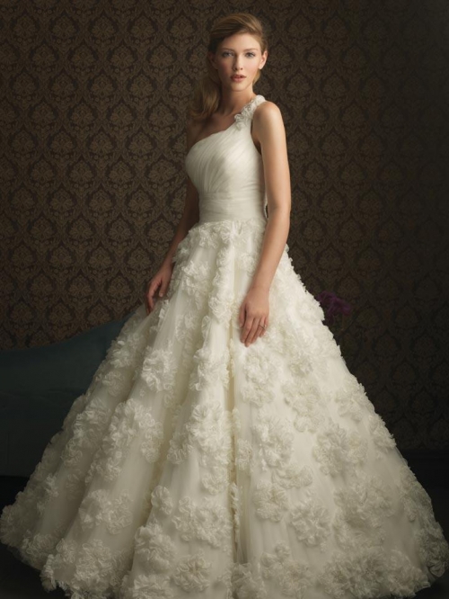 Romantic Floral Lace Ball Gown Unique Formal Wedding Dress