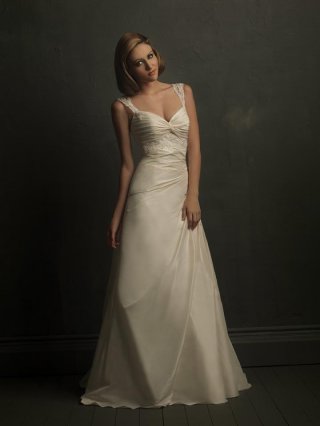 V-neck Taffeta Lace A-line Silhouette Unique Formal Wedding Dress