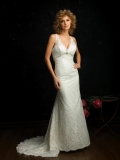 V-neck Satin Taffeta Lace Beaded Sheath Wedding Dress