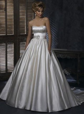 Strapless Beaded Ball Gown Formal Satin Wedding Dress