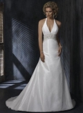 Diamond White Halter top Beaded A-line Taffeta Wedding Dress