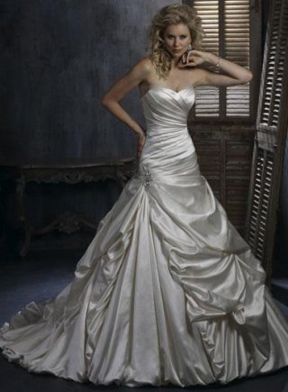 Strapless Beaded Ruffles A-line Silhouette Corset Wedding Gown