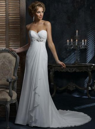 Beaded Corset Sheath Silhouette Chiffon Wedding Dress