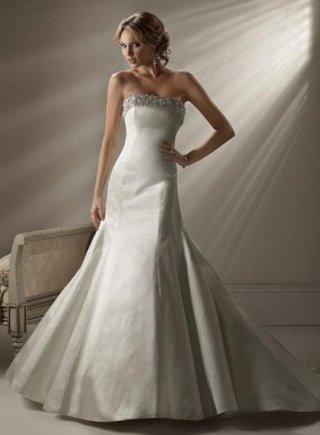 Ivory Strrapless Beaded Satin A-line Wedding Gown