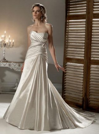 Strapless Beaded Satin Slim A-line Corset Wedding Dress