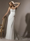 Ivory Strapless Floral Chiffon Sheath Silhouette Corset Wedding Dress