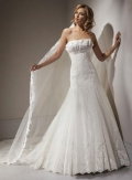 Strapless Crumb Catcher Neckline Lace Organza Corset Wedding Dress