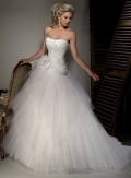 Scoop Neckline Floral Satin tulle Ball Gown Corset Wedding Dress